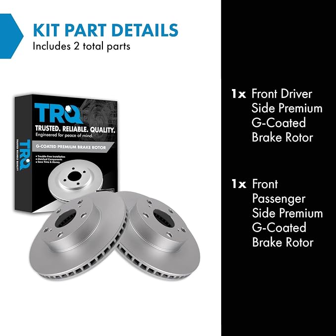 TRQ Front Brake Rotor Set G Coated Vented Compatible with 2005-2015 Toyota Tacoma
