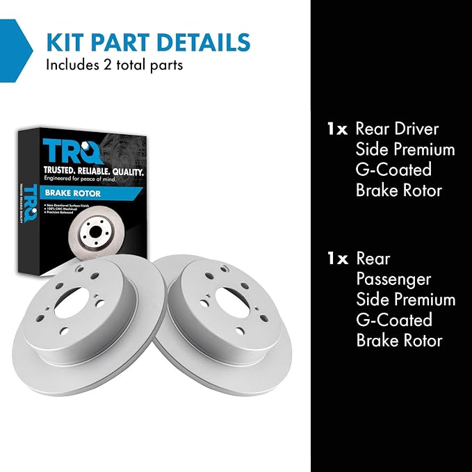 TRQ Rear Brake Rotor Set G Coated Solid Compatible with 2010-2012 Lexus HS250h 2006-2018 Toyota RAV4