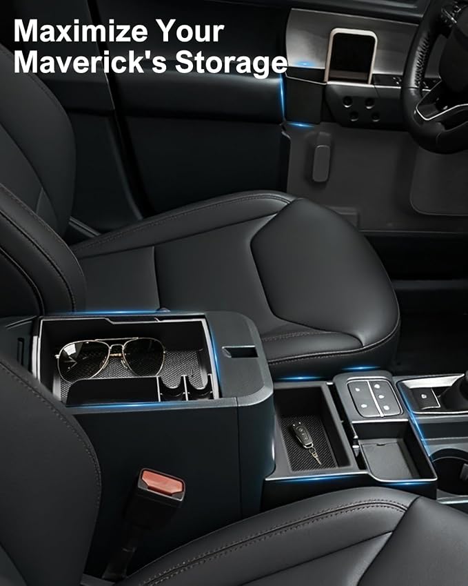 SEVEN SPARTA 7 Pcs Center Console Organizer Set for Ford Maverick 2022-2026 | Package Includes: 1x Front Tray, 1x Upper Console Organizer,1x Lower Deep Bin，4x Front & Rear Door Handle Storage Organizers