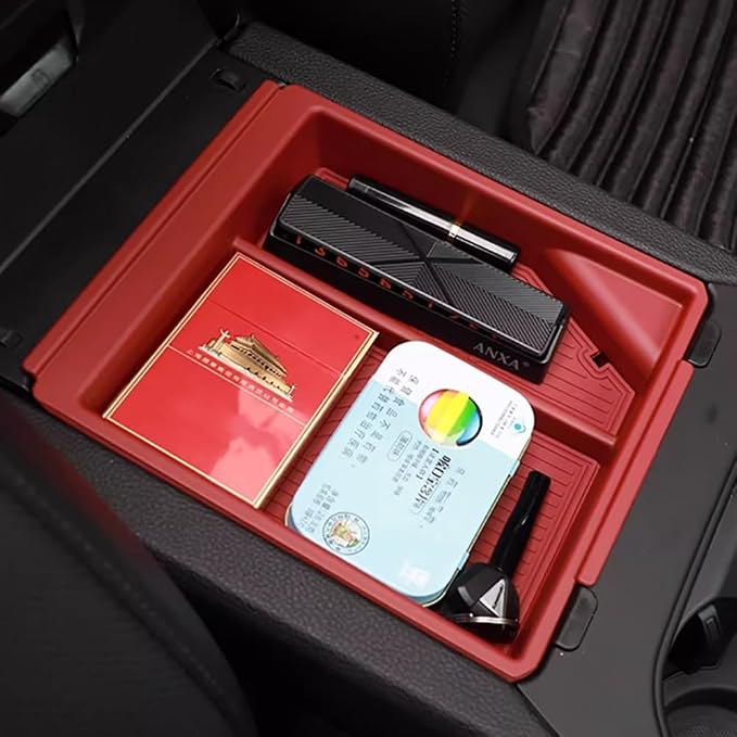 Car Central Control Armrest Storage Box Center Console Organizer Tray Storage Box for Porsche Cayenne 2024-2026 Interior Accessories Gear Shift Panel Storage Tray Insert Box (Style 1 Red)