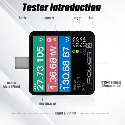 USB C Tester, Latest Upgrade with PD3.2 240W, Compatible with Power-Z KM003C, Digital Voltmeter Ammeter Fast Charging Diagnostic Tool, USB PD Protocol Analyzer for Power Bank, Phone, Laptop