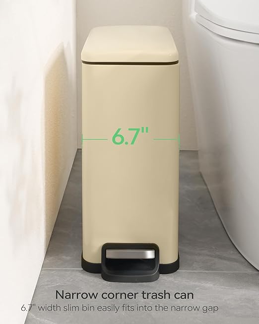 Nunsino Small Bathroom Trash Can with 15 Garbage Bags,2.6 Gallon Stainless Steel Garbage Can with Lid Soft Close,Small Trash Bin for Bathroom,Kitchen,Home Office,Almond Yellow