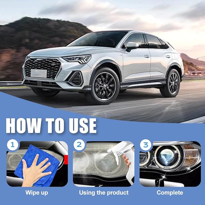 Automotive Headlamp Restoration Fluid Oxidized, Headlight Restoration Kit, Multifunctional Headlight Cleaner for Cloudy Headlights, Headlight Repair Kit for All Vehicle Types (2Set)