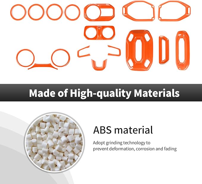 CheroCar Orange 20PCS Interior Trim Kit for Jeep Wrangler JL JLU & JT Gladiator 2018-2023,Dashboard,Steering Button Frame,AC Switch,Roof Speaker,Reading Light,Headlight Switch,Rear Air Vent Trim