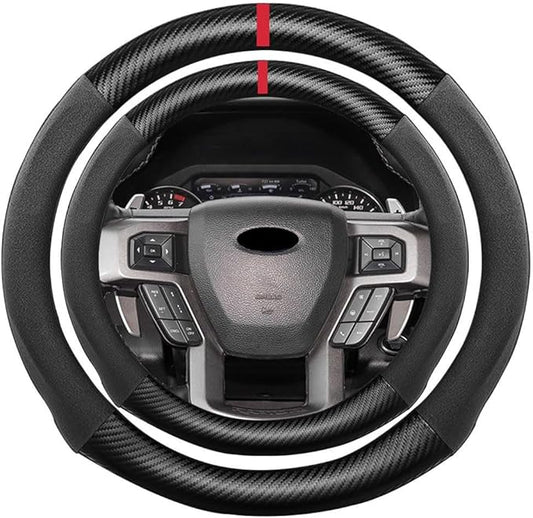 Suede Carbon Fiber Steering Wheel Cover, Compatible with Ford Expedition F-150 F-250 F-350 Super Duty 16 inch Soft SuedeTouch Leather Sport Non-Slip Automotive Interior Accessories