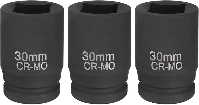 HARFINGTON 3pcs 4 Point Square Socket 1" Drive 30mm Metric CR-MO Phosphate Blackening Standard Wheel Impact Sockets for Auto Repair Mechanical Maintenance Home Install