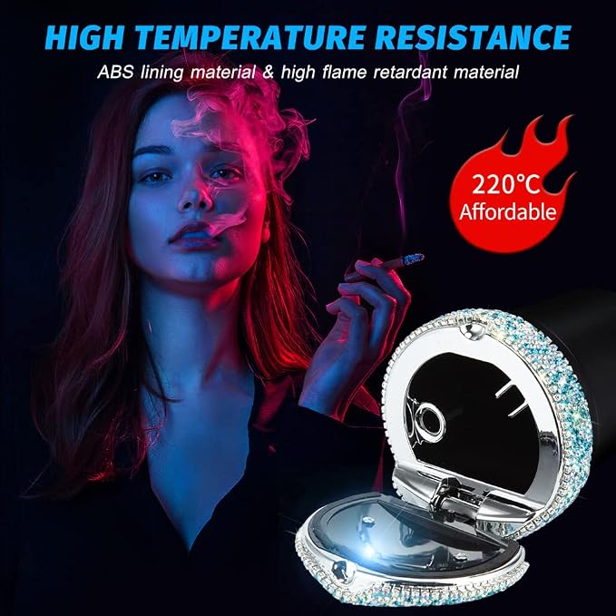 eing Car Ashtray Portable Bling Cigarette Smokeless Cylinder Cup Holder with Blue LED Light Indicator and 2 Replacement Batteries,Car Accessories for Women,Ideal for Car,Home and Office,1-Pack Blue