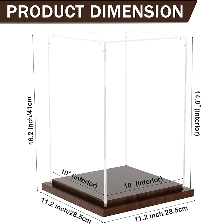 VGMiu Display Cases for Collectibles with Wood Base, Clear Acrylic Display Case Box Showcase for Collectibles, Memorabilia Displays Case for Action Figures Doll Toys