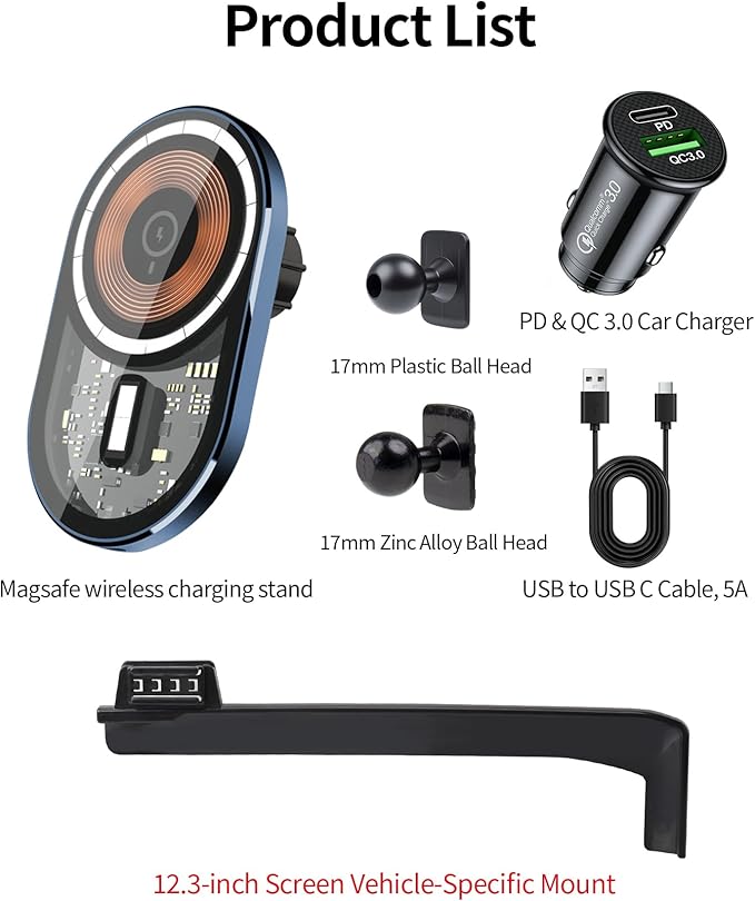 Wireless Charging car Phone Holder for Kia EV6 2025 Accessories 12.3-inch Screen Fixed Clip,360° Rotation car Phone Mount Compatible with MagSafe