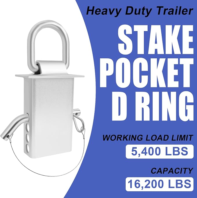 Hedday Trailer Stake Pocket D Ring 4PCS 16200lbs Heavy Duty Removable Adjustable D-Ring | Stake Pocket Tie Downs for Utility Trailers, Flatbed Trucks w/ 1/2" Hitch Pin(Silvery)