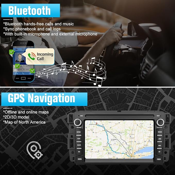 AWESAFE Car Stereo for Chevy Silverado GMC Sierra Yukon 2007-2013, Android GPS Navigation Head Unit Radio Replacement with CarPlay Android Auto Multimedia Video Player - with Backup Camera