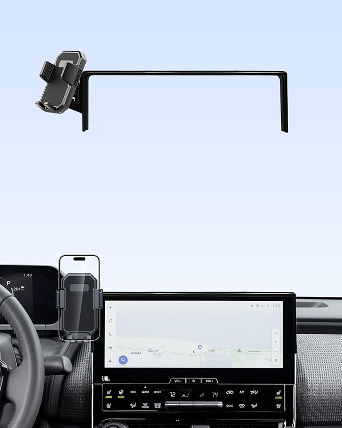 PZK Car Phone Holder for Toyota BZ4X 2023-2025/ Subaru Solterra 2023 2024 2025 Accessories 8/12.3-Inch Screen Fixed Clip Auto Lock Car Phone Mount 360° Rotate Fit for 4-7 Inch Phones Thick Case