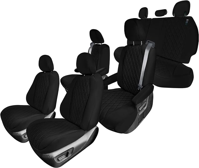 FH Group Custom Fit Car Seat Covers Specifically Made for Toyota Sienna 2021-2024, Black Ultraflex Neoprene Full Set Automotive Seat Covers, 7 Seater SUV Seat Covers, Toyota Accessories