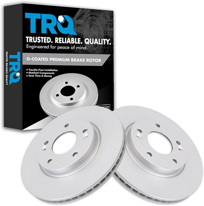 TRQ Front Brake Rotor Set G Coated Vented Compatible with 2011-2023 Hyundai Elantra Elantra Coupe GT Kona Veloster Venue 2014-2024 Kia Forte Forte Koup Forte5 Seltos Soul