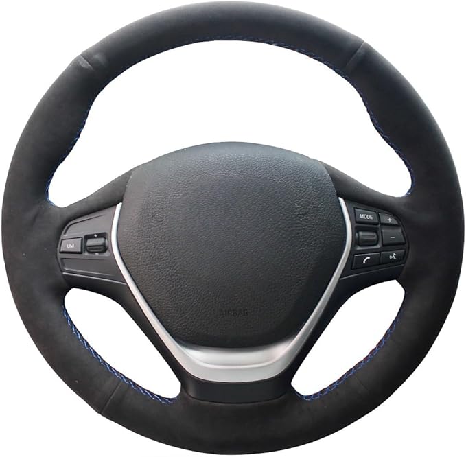 MEWANT Hand Stitched Black Suede Steering Wheel Wrap for BMW 2Series F22 F23 F30 F34 F32 F33 F36 DIY Steering Cover
