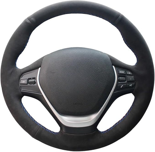 MEWANT Hand Stitched Black Suede Steering Wheel Wrap for BMW 2Series F22 F23 F30 F34 F32 F33 F36 DIY Steering Cover