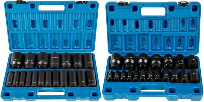 VEVOR Impact Socket Set - 1/2" Inch 19-Piece Set, 1/2 to 1-1/2" SAE 6-Point Impact Sockets