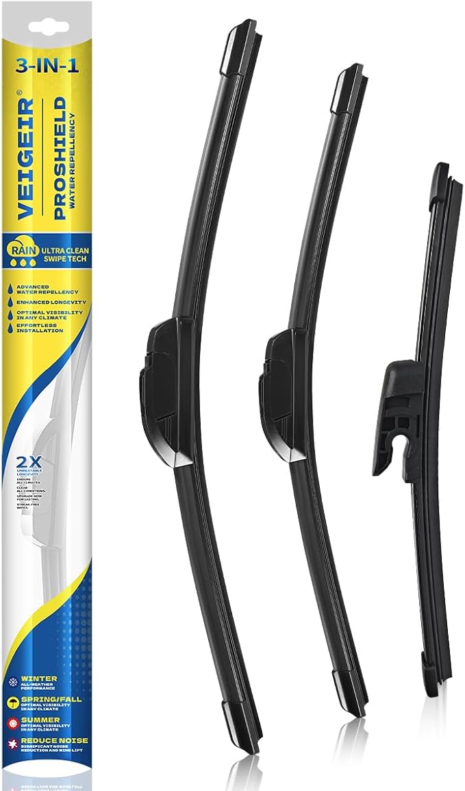 3 Pack Windshield Wiper Blades Compatible with Hyundai Veloster 2012 2013 2014 2015 2016 2017 Original Factory Quality Front Rear Wipers Blade Set for My Car - 26" 18" 8"