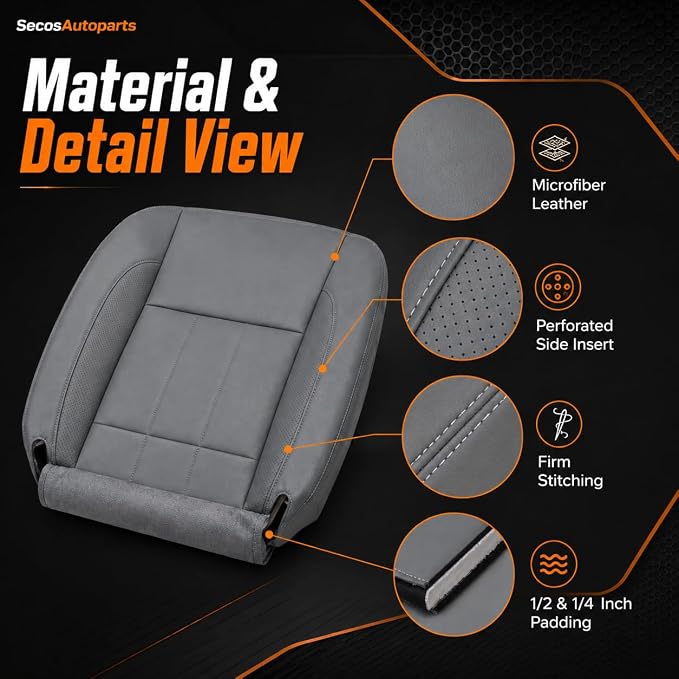 SecosAutoparts 4pcs Front Driver & Passenger Side Replacement Leather Bottom & Top Seat Cover Gray Compatible with Dodge Ram 1500 2500 3500 Laramie 2006 2007 2008 2009