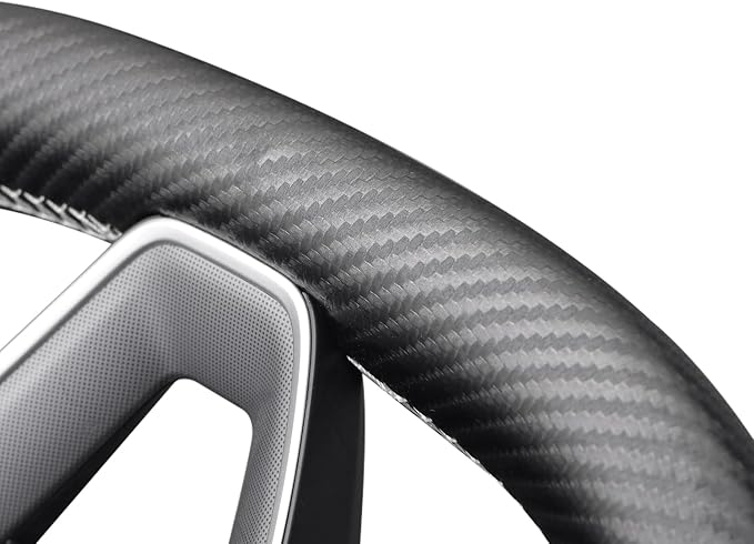 MEWANT Black Matte PU Carbon Fiber Faux Leather Steering Wheel Wrap for Tesla Model3 Highland 2025 Model Y Juniper 2025