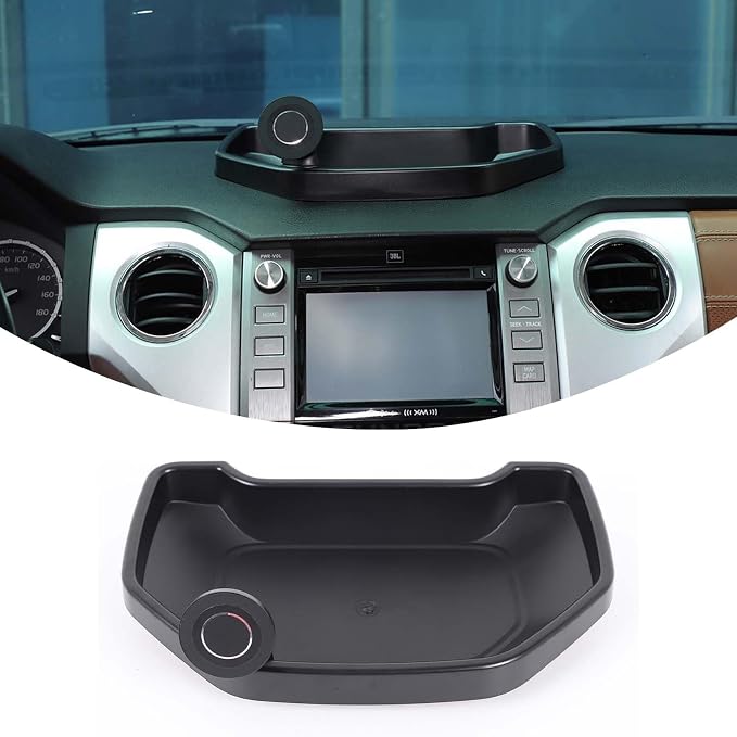 Fit for Toyota Tundra 2007-2021 Car Dash Center Console Table Storage Tray,Instrument Organizer ABS Black Materials Anti-Slip Backing Accessories (with C Style Mobile Phone Holder)