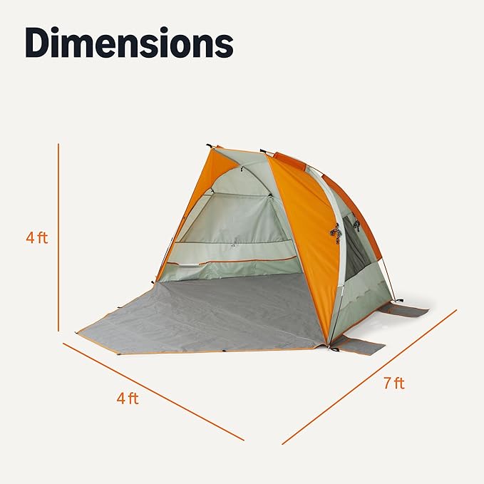 Amazon Basics Camping Sun Shelters with UPF50+ Protection, Mesh Windows for Ventilation, Simple Tool-Free Setup, 7 x 4 x 4 feet (LxWxH), Gray and Orange