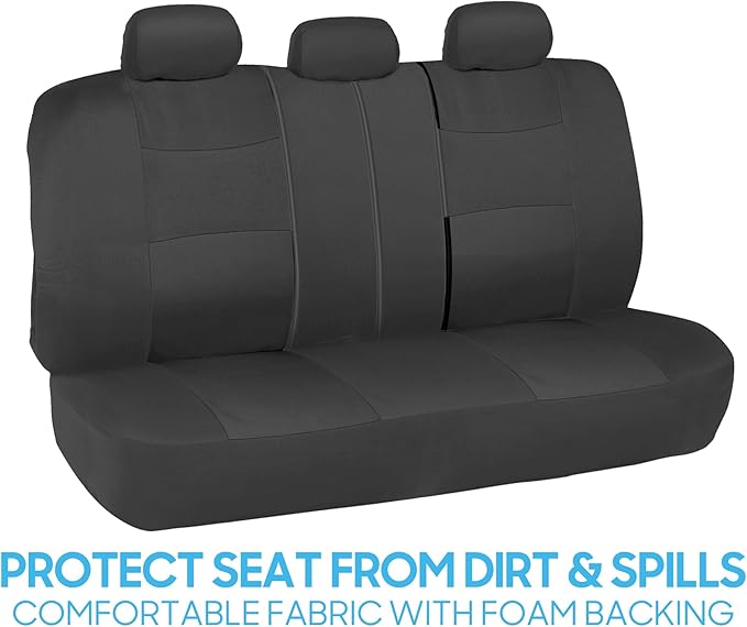 BDK PolyPro Car Seat Covers Full Set in Solid Charcoal – Front and Rear Split Bench Seat Covers for Cars, Easy to Install, Accessories for Auto Trucks Van SUV