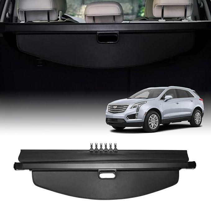 Powerty Retractable Cargo Cover for Cadillac XT5 2017-2019, Canvas Texture Trunk Cover Privacy Screen Rear Security Shade for XT5 Accessories (with Extented Cover)