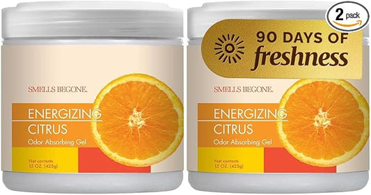 SMELLS BEGONE 15oz Gel Odor Eliminator - Absorb & Remove Tough Odors in Pet Areas, Bathrooms, Basements, Garage, Cars, RVs & Boats - Eliminate Odors Quickly (15 Ounce (Pack of 2), Energizing Citrus)