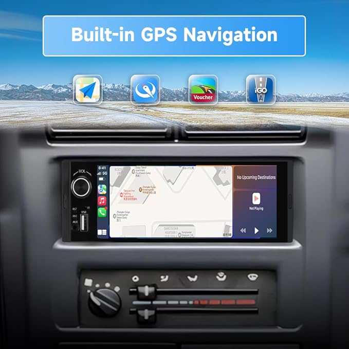 Single Din Car Stereo, 6.36 Inch CarPlay & Android Auto HD IPS Touchscreen Radio with Bluetooth with Backup Camera, Support USB Type-C Charging/USB/Microphone/FM/EQ