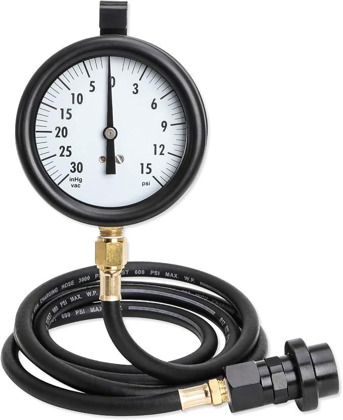 Fuel Pressure Tester Kit Compatible with TU-32-6 Fuel System Test 6.6 L | GM Duramax Diesel Gauge Assembly Test Kit with Quick Coupler 30 inHg 15 PSI 6FT Black Hose Storage Box