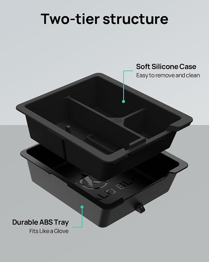 HALOBLK Center Console Organizer Tray, Two-Tier Removable Design Compatible with Tesla Model 3 (2021-2023) Model Y (2021-2024)