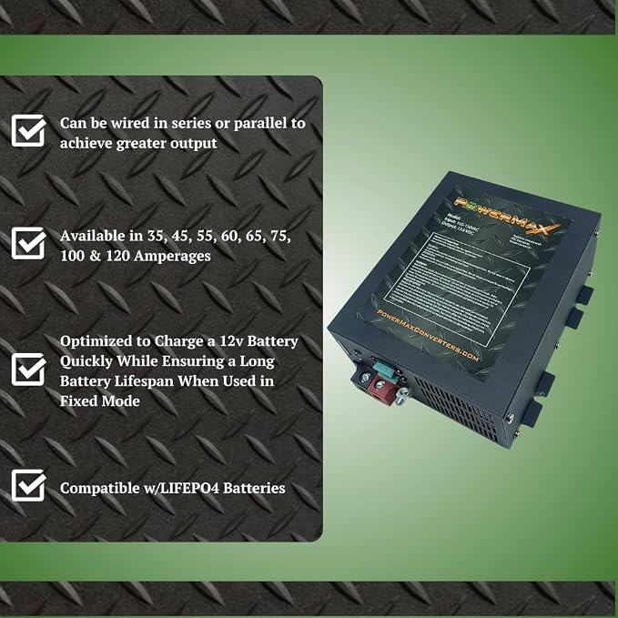 PowerMax PM3-35 Power Supply | AC-DC Converter (110/120 VAC to DC 0-12 Volt, 35 Amp) Battery Charger w/ 3-Stage Smart Charging Mode | Built-in Cooling Fan, LED Indicator Light & Lithium Compatibility