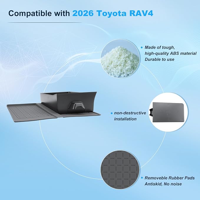 (2PCS) 2026 RAV 4 Wireless Charger Mat & Hidden Drawer Set for 2026 Toyota RAV 4 (6th Gen) Non-Slip Silicone Charging Pad Cover & Removable ABS Console Organizer, 2026 RAV 4 Interior Accessories