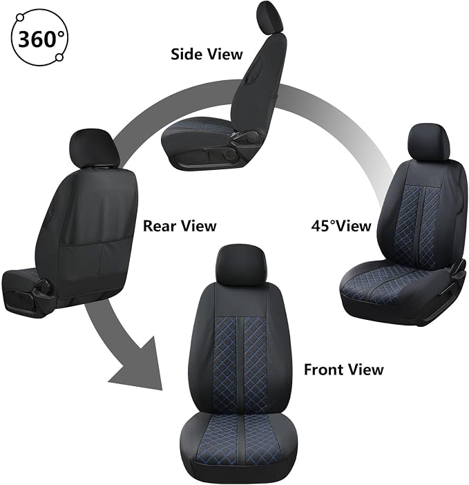Truckiipa Seat Covers for Tacoma Full Set Leather Truck Seat Covers Waterproof Car Seat Cover Cushion Custom Fit for 2005-2015 Toyota Tacoma Double Crew Cab, Full Set, Black&Blue