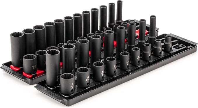 TEKTON 3/8 Inch Drive Impact Socket Set, 42-Piece | SID91217 | Rail and Tray Storage, (5/16-3/4 in., 8-19 mm)