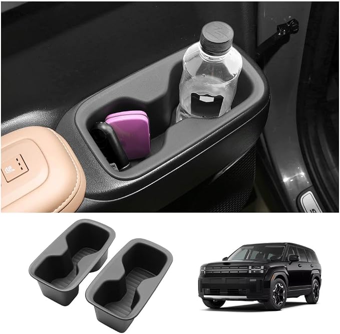 LUWU 2025 2026 Santa Fe Car Door Side Cup Holder Compatible with Santa Fe 2024 2025 2026 Interior Accessories Premium TPE Center Console Cup Holder Spill-Proof, Easy Install & Clean, 2-Pack