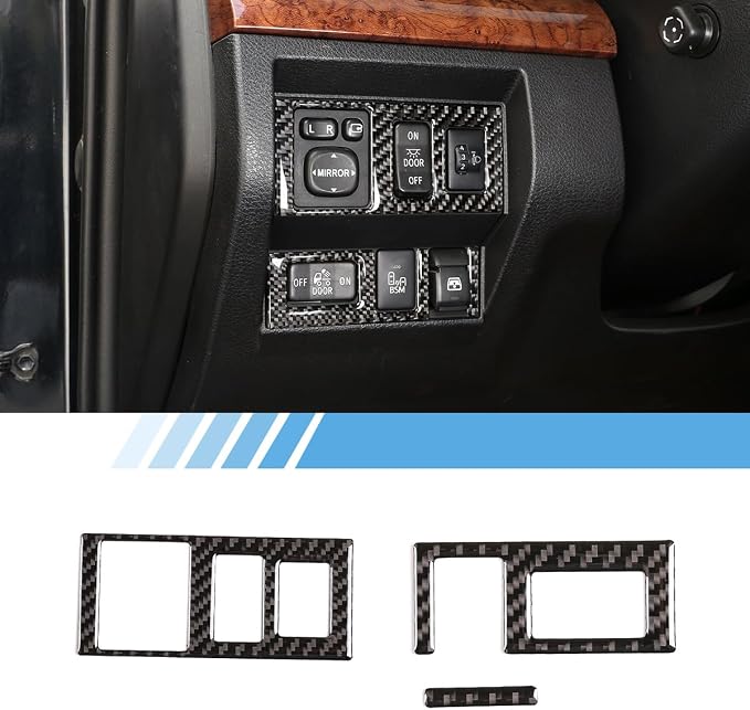 Real Soft Carbon Fiber Car Center Console Headlight Switch Button Panel Decorative Stickers,for Toyota Tundra 2014-2018,3PCS (Black)