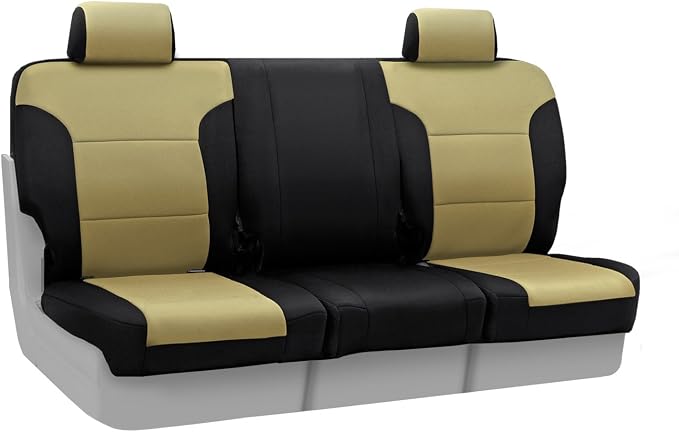 Coverking Custom Fit Front 50/50 Bucket Seat Cover for Select Ford F-Series Models - Neosupreme (Tan with Black sides)
