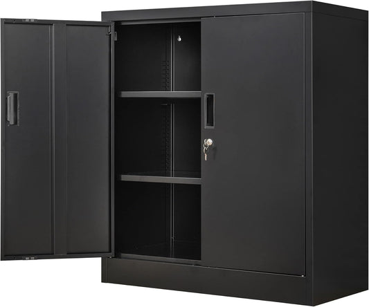 Metal Storage Cabinet, 36.2" H Locking Storage Cabinet with Adjustable Shelves for Garage, Home, Office, Utility Room-Black