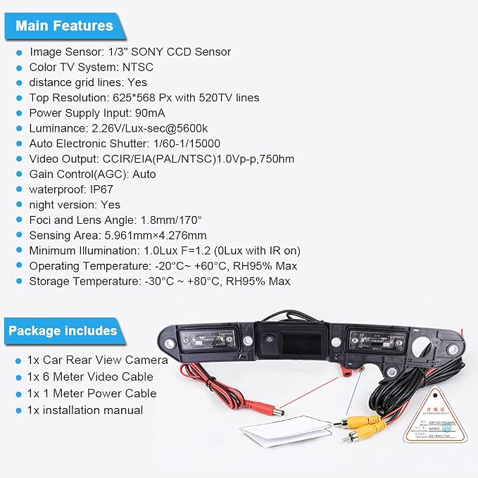 1280 * 720 Pixels Car Backup Camera with Trunk Handle Replacement for VW Golf Plus MK5 Jetta III V Touran 1T GP 1T2 Passat 3C B6 C3 Variant Wagon Parking Reverse Vehicle Camera Waterproof