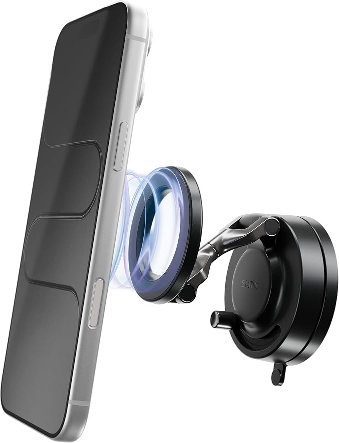 Statik HyperMount (Gen 3) Phone Mount - Magnetic Phone Holder, Car Phone Mount for Phone Works on Smooth & Lightly Textured Surfaces, Compatible with Apple MagSafe, Metal Rings Included for Android