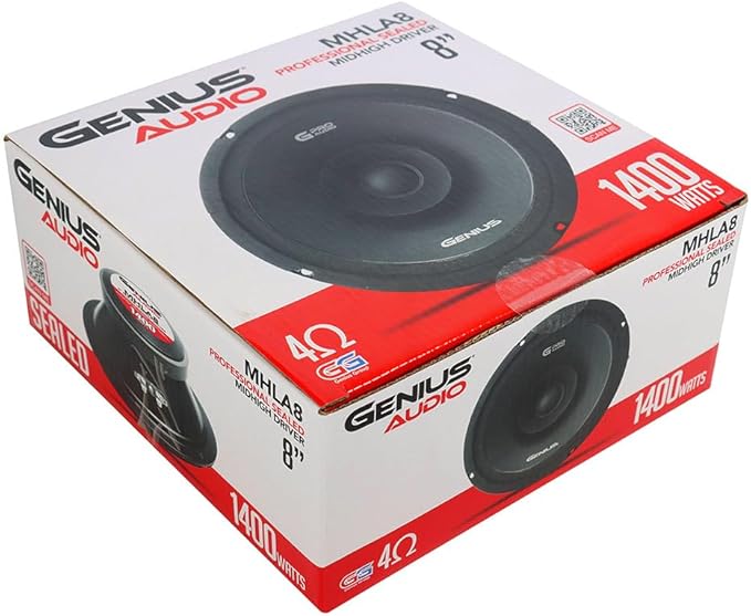 Genius Audio MHLA8 8" Midhigh Drivers - 1400W - 700 WMAX - 1.5" Vc Car Audio Midhigh Speaker - 4 Ohm, Ferrite Magnet