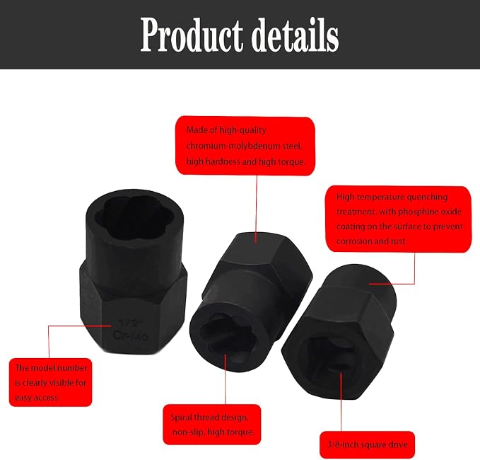 14PCS Twist Lug Nut Socket Set - 3/8 inch Drive Damaged Nut Lock Remover Extractor - Rusted & Stubborn Locking Nut Removal Tool Kit Center Punch Bar