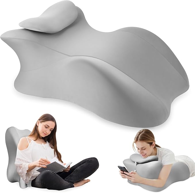 MYFAMIREA Memory Foam Ergonomic Wedge Pillow for Adults - Prone Pillow for Bed Sleeping, Reading, Memory Foam Ergonomic Cushion for Back Support, Sitting Up and Back Pain, with Removable Cover (Gray)