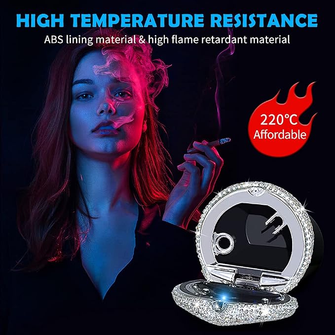 eing Car Ashtray Portable Bling Cigarette Smokeless Cylinder Cup Holder with Blue LED Light Indicator,Car Accessories for Women,Ideal for Car,Home and Office,2 - Pack Black+White