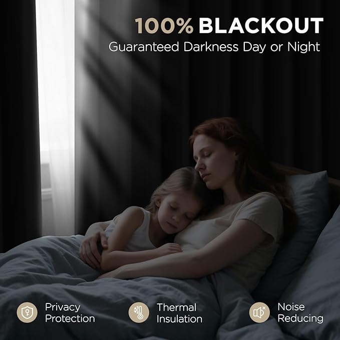 Joydeco 84 Inch Black Curtains 2 Panels Set, Blackout Curtains for Bedroom, Room Darkening Drapes for Living Room Window Rod Pocket Back Tab (W37 x L84 Inch, Black)