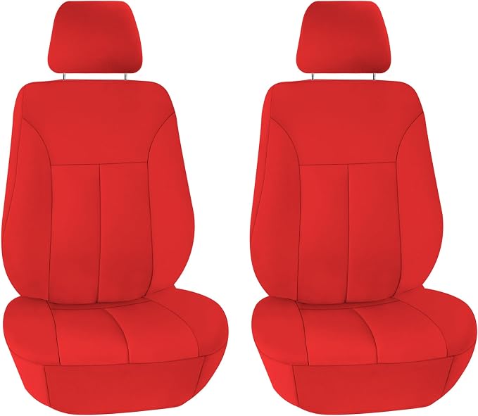 FH Group Neoprene Car Seat Covers - Front Set for Low Back Seats with Removable Headrest, Universal Fit, Airbag Compatible - Solid Red Seat Covers for SUVs and Vans