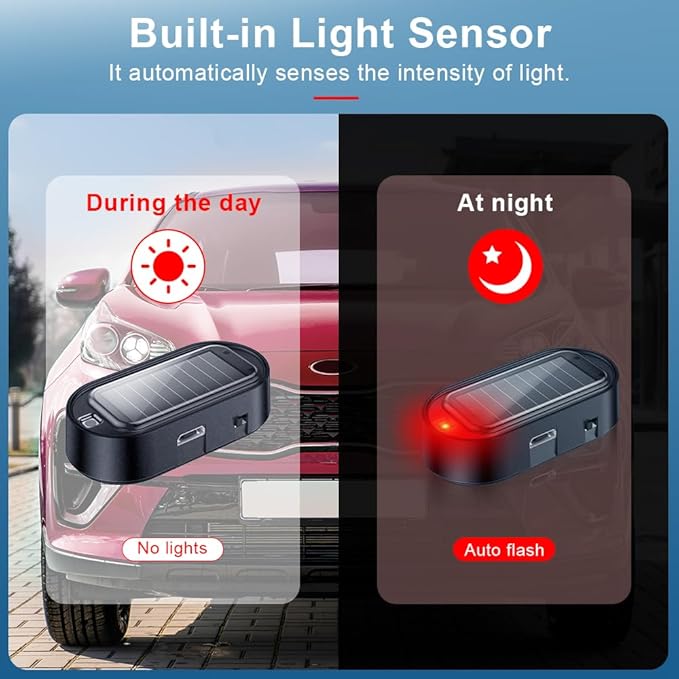 ELECTOP Car Anti-Theft Security Bundle (Steering Wheel Lock + Solar Alarm Light), 113dB Siren & LED Deterrent for Truck/SUV/Van