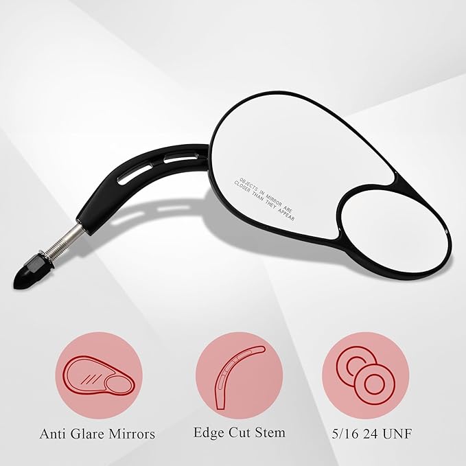 WOWTK Split Vision Rearview Mirrors fits for Harley 1982-2025 Most Models Road King Street Glide Road Glide Softail Iron 1200 Iron 883 Deluxe Fat Boy Sport Glide XG750 XG500 Sportster,Black